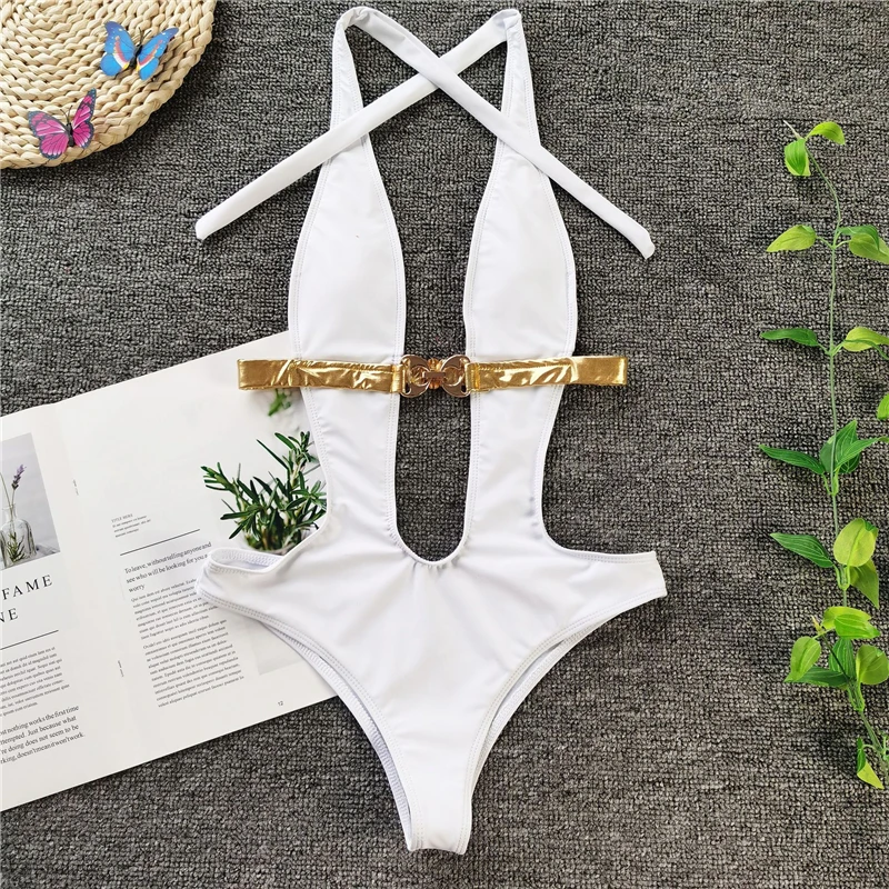 

Swimwear Women Sexy White One Piece Swimsuit Women Summer 2021 Sport Bathing Swimming Suit For Women bather Beachwear Lady