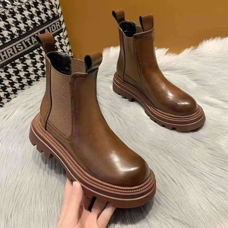 

2021 Autumn New Women's Fashion Nude Boots Solid Color Non-lace Sleeves Outdoor Non-slip Comfortable Casual Boots Fashion Boots