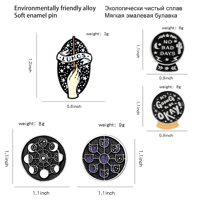 Круглая эмалированная булавка с надписью NO BAD DAYS блестящая Звезда кот Лунная фаза
