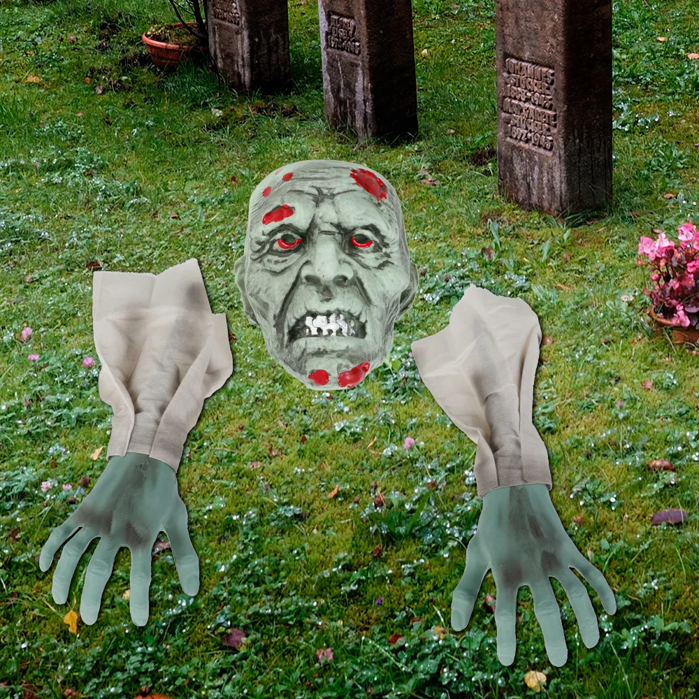 

New Halloween Horror Props Skeleton Head and Arms Best Halloween Graveyard Decoration Scary Outdoor Garden Yard Decor