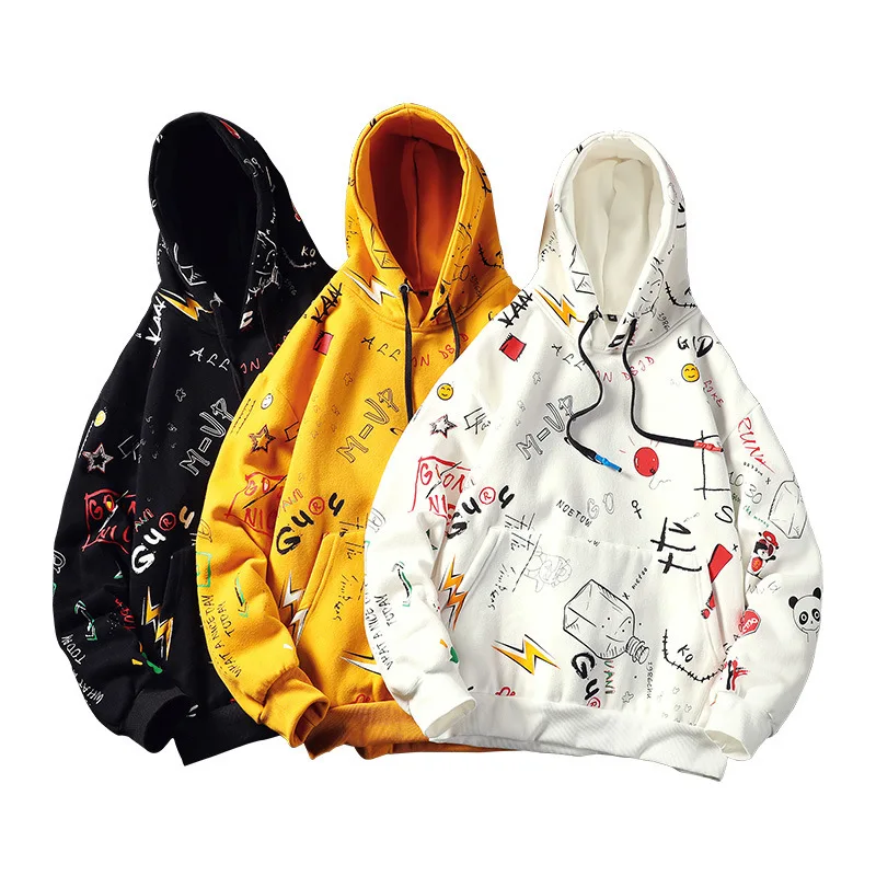 

Japanese Anime Graffiti Print Hooded Sweatshirts Streetwear Hip Hop Harajuku Casual Pullover Hoodies Mens Fashion Tops