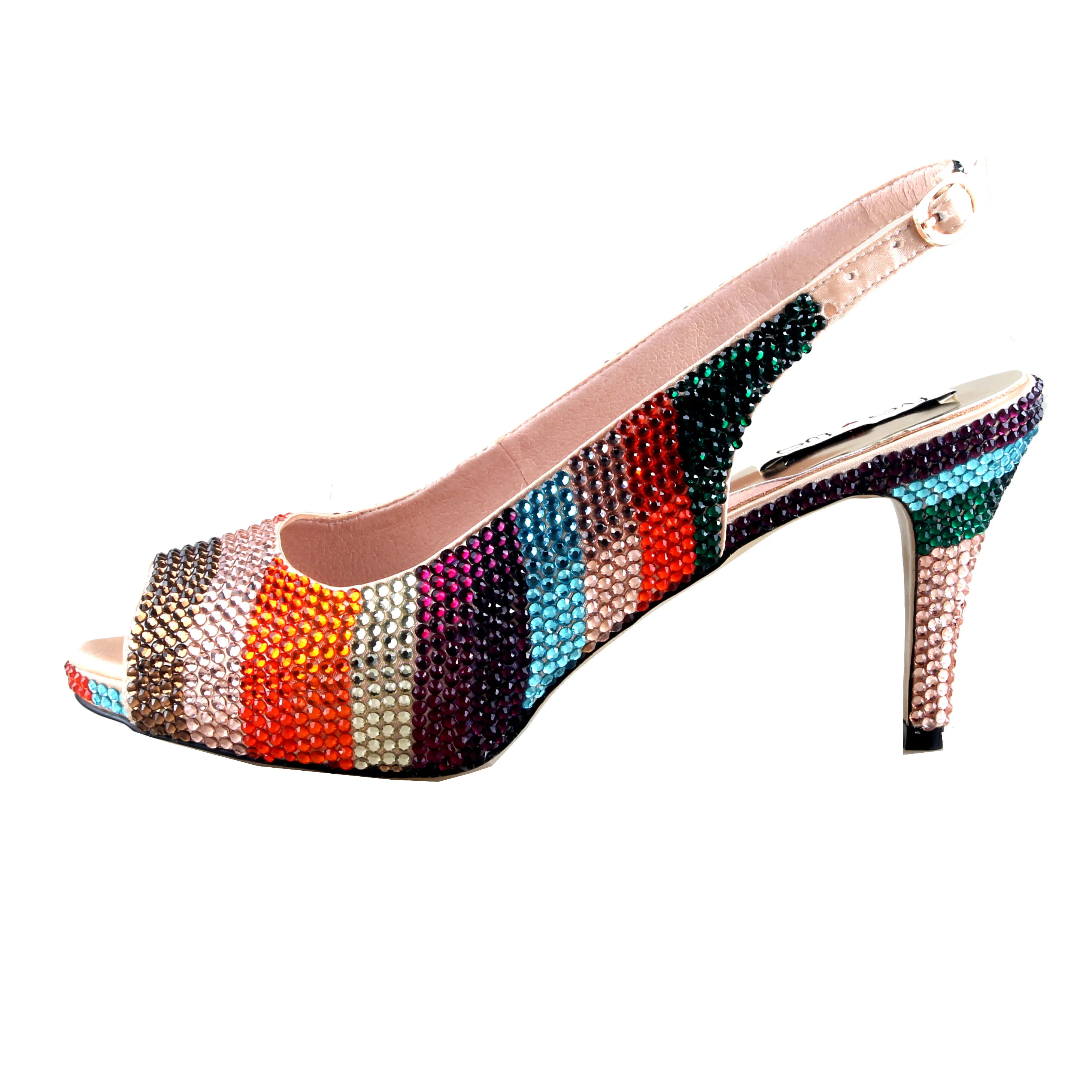 BS1107 Custom Handmade Multicolor Crystal Shoes and Bag Set SlingBacks High Heel Women Bridal Wedding | Обувь