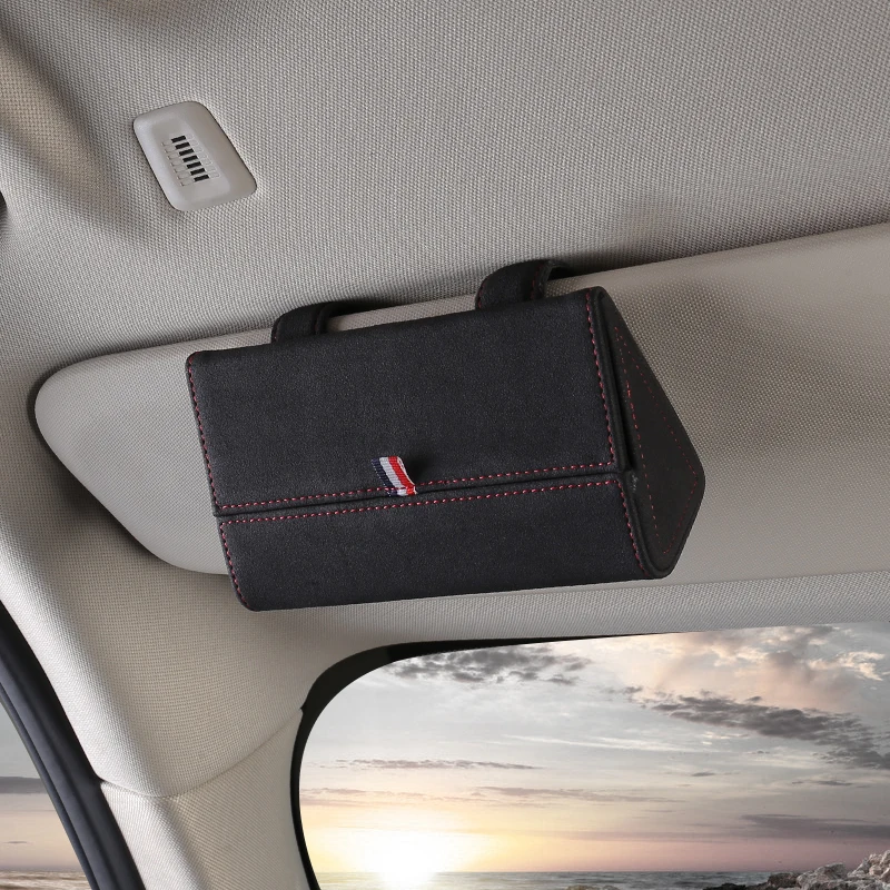 

Fur Leather Car Glasses Case Sun Visor 2 Colors Magnetic Car Sunglasses Holder Organizer Glasses Storage Box Universal 2020 New