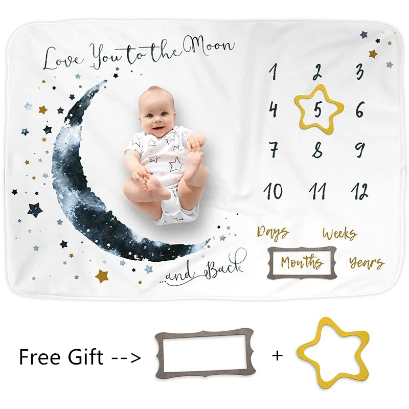 

Flannel Baby Milestone Blanket 100*75 CM Baby Monthly Blanket Baby Photography Blanket Props Moon Stars Newborn Photo Prop