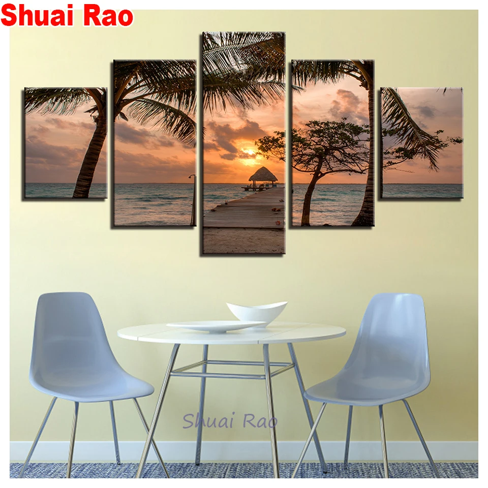 

New 3d Full drill square round diamond painting 5 Panel Wooden Bridge Sunset landscape,DIY diamond embroidery of 5d rhinestones,