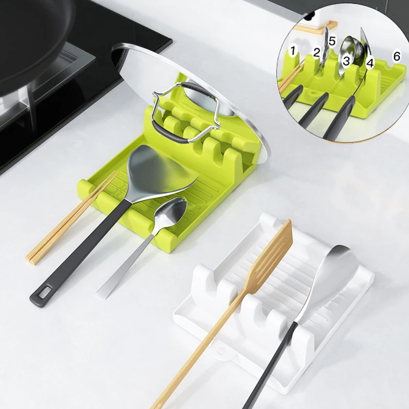 

Kitchen Spoon Holders Fork Spatula Rack Shelf Organizer Plastic Spoon Rest Chopsticks Holder Non-slip Spoons Pad Kitchen Tool
