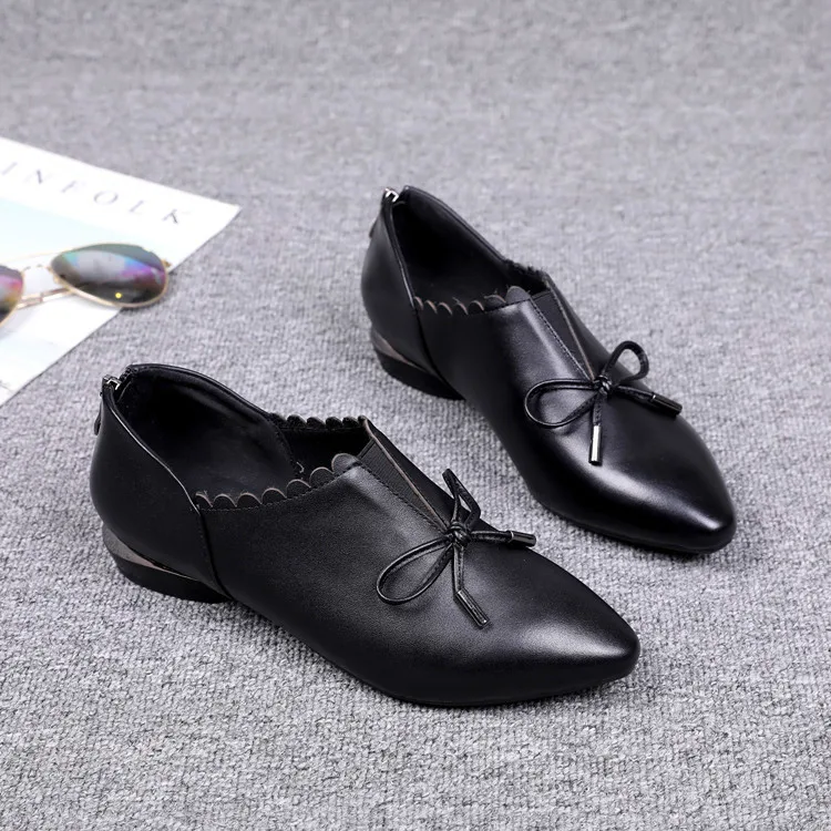 Женские туфли-лодочки с острым носком и бантом Сезон весна-осень лоферы без