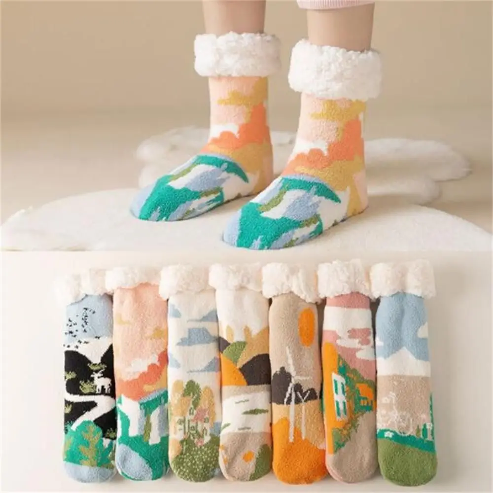 

Новинка 2021, зимние толстые бархатные носки для снега кораллового цвета, домашние теплые носки для пола, Искусственный ландшафт, разноцветны...