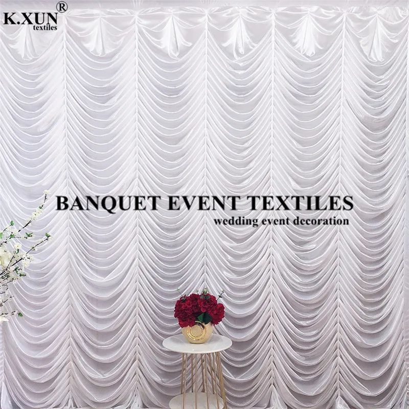 New Design Wave Ruffled Ice Silk Wedding Backdrop Curtain Stage Background For Event Party Decoration