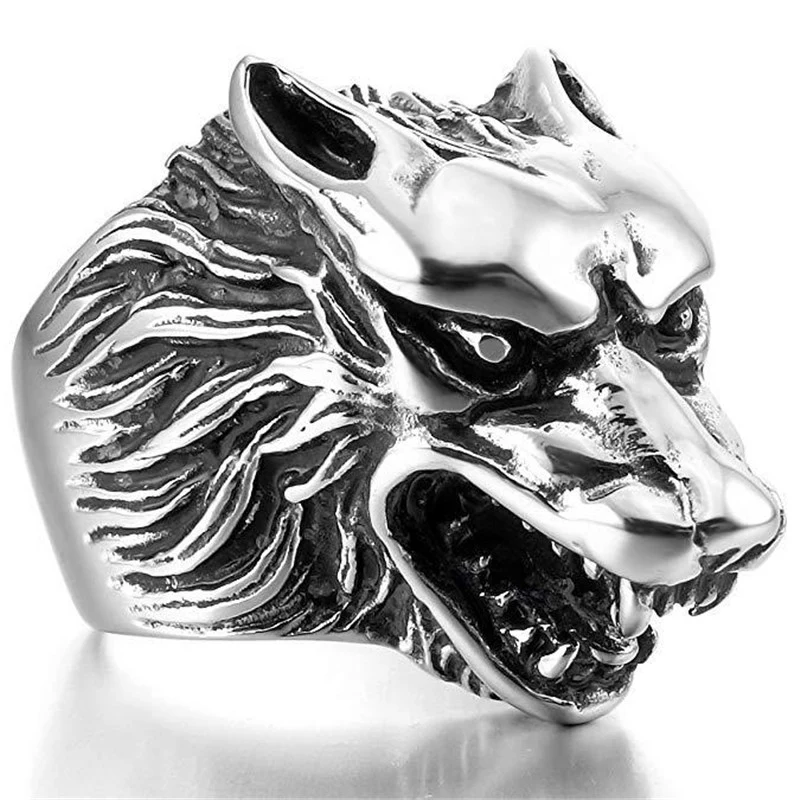 

New European and American vintage wolf head men's ring Domineering personality punk hip hop men's ring Gifts Jewelry wholesale