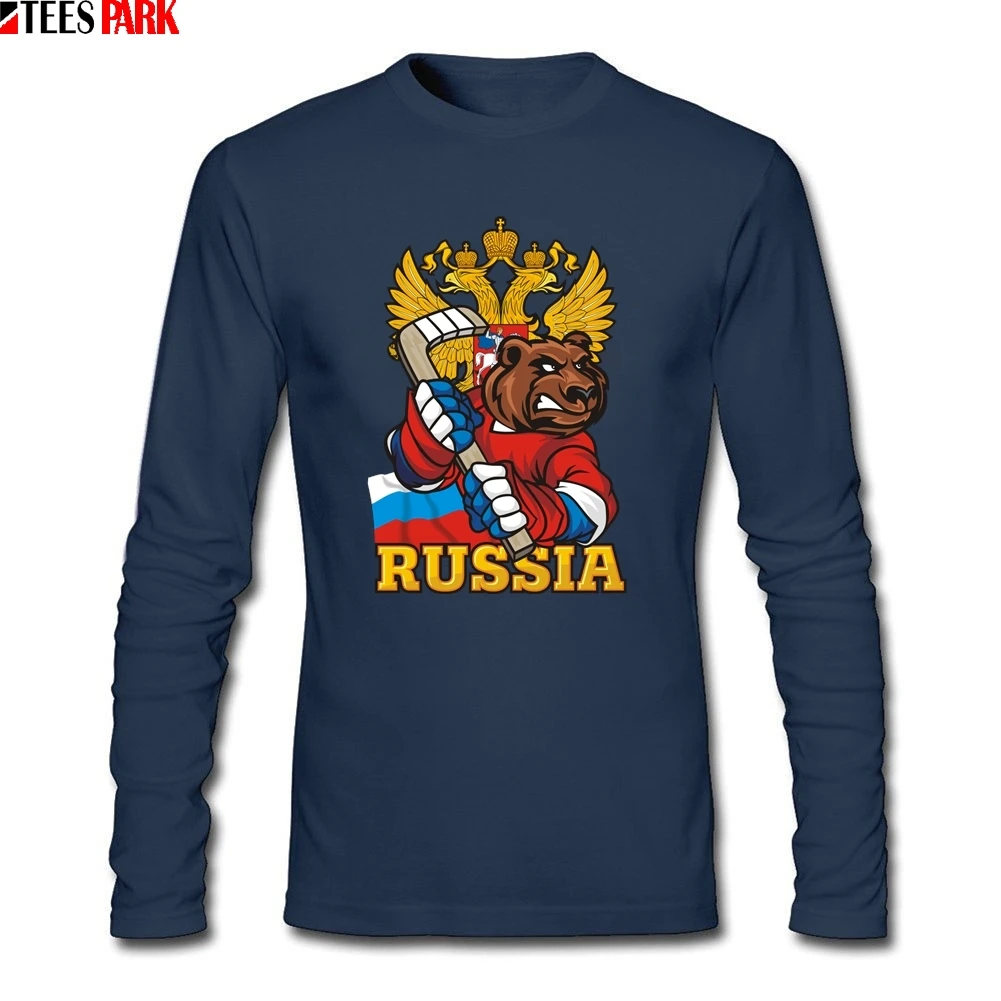 Русская футболка с медведем Мужская Повседневная из 100% хлопка длинными рукавами