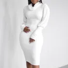 Осенне-зимние женские приталенные платья с высоким воротником, повседневное белое платье, приталенные пикантные платья с длинным рукавом для женщин 2021 Vestidos De Mujer