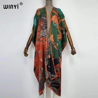 winyi 2022 women africa printed batwing sleeve cardigan female blouse loose casual cover up shirts beach kimono boho clothing
