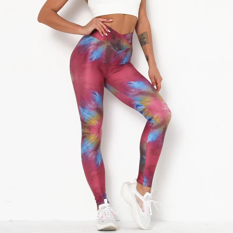 

Sexy High Waist Tie Dye Fitness Leggings Women Workout Push Up Gym Leggings Vintage Rainbow Bodybuilding Jeggings Women Pants