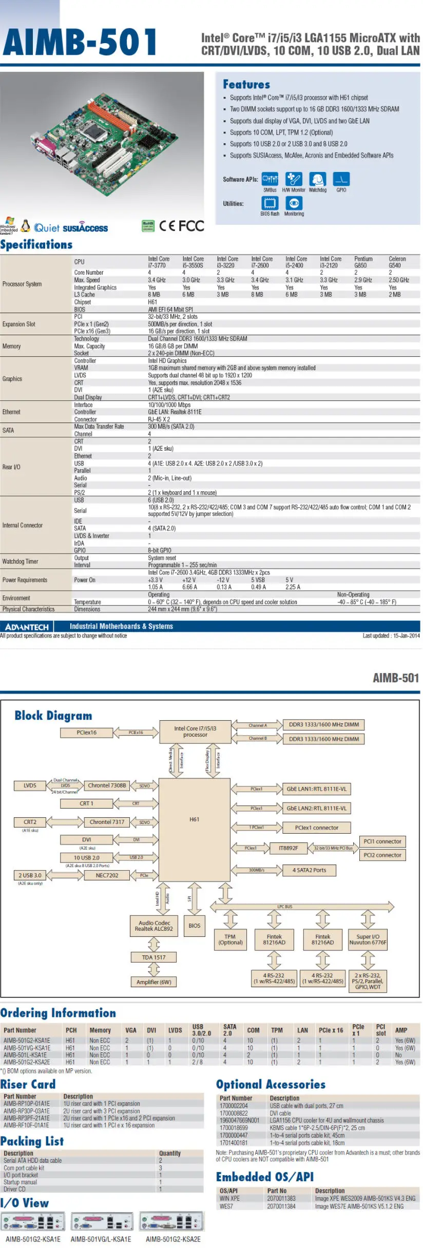 AIMB-501G2 Новый mикро ATX материнская плата AIMB-501 для Intel®LGA1155 Core™I7/i5/i3 AIMB-501G2-KSA1E с 2 * VGA 10