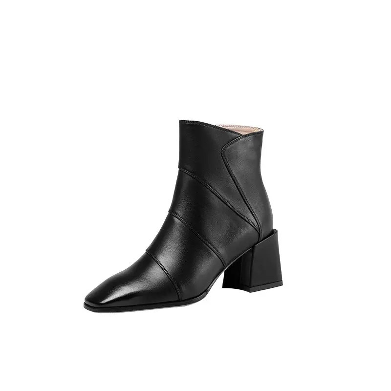 

Elegant Square Toe Thick high Heels ankle Boots Winter Boots For Women Genuine Leather Side Zipper dress Wedding Shoes Woman