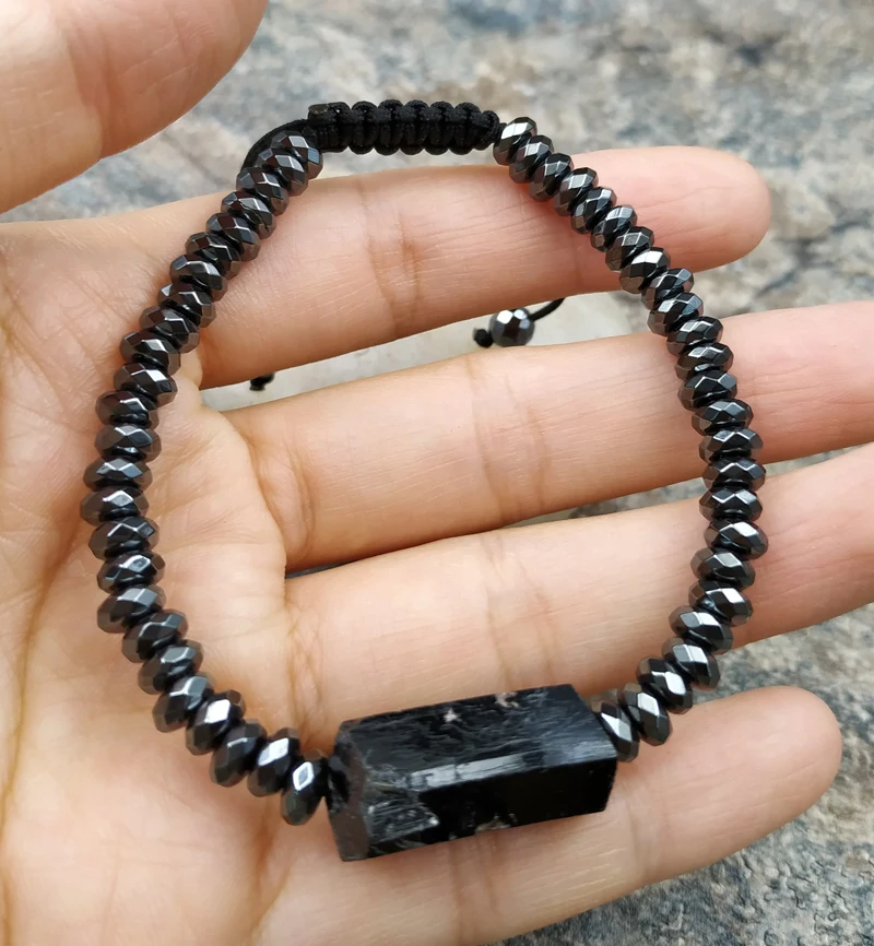 Браслет из натурального черного турмалина черный гематит бусины Рондель