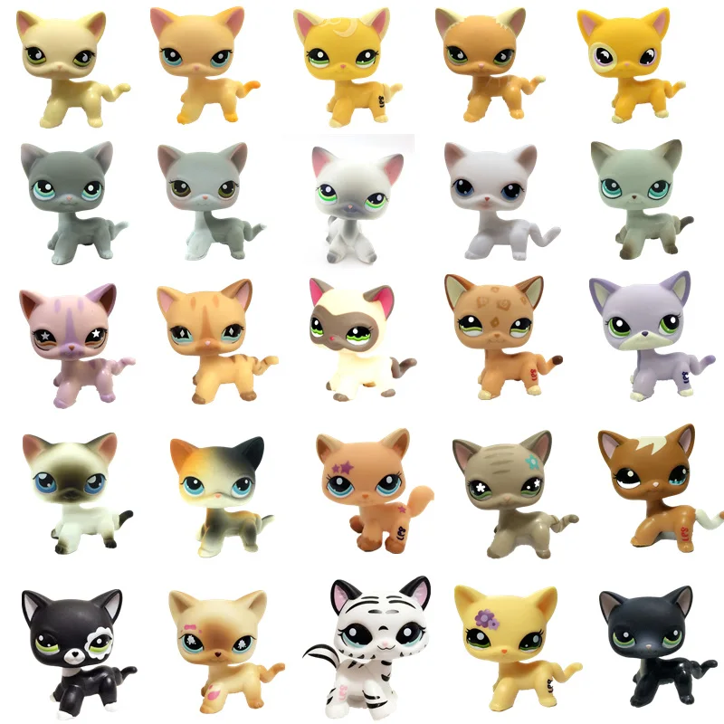 Реальные редких Pet Shop lps игрушки стоят короткие волосы кошка Black994Gray ребенка