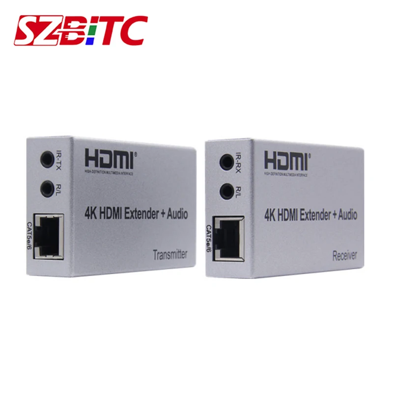 SZBITC 4K HDMI удлинитель 100 м R/L аудио выход передатчик приемник над Cat 5e/6 RJ45 один кабель