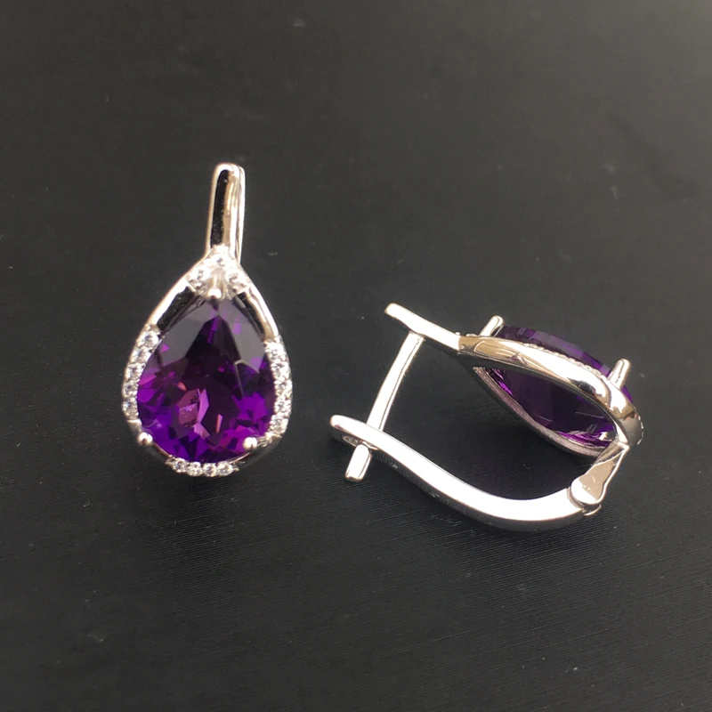 CSJ аметист кварц драгоценный камень Мода хорошие серьги Стерлинговое Серебро 925