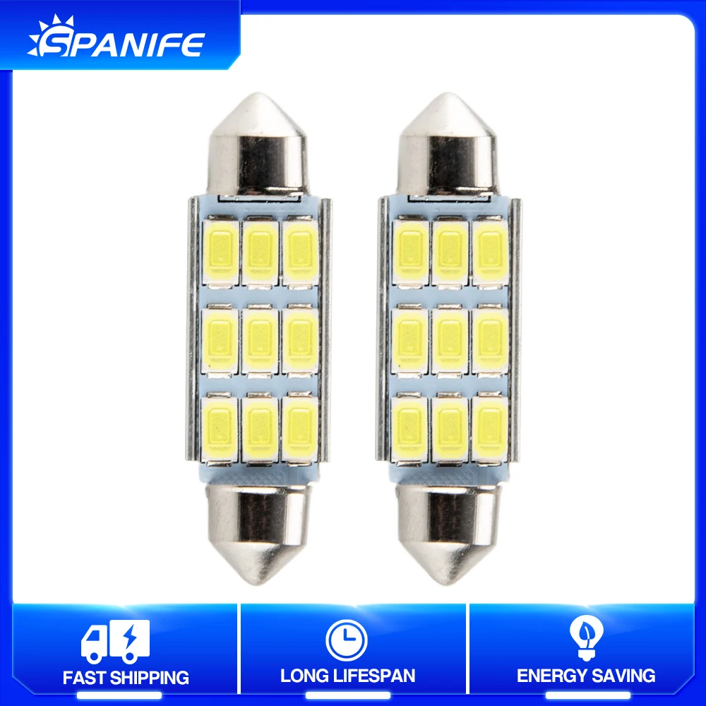 

Spanife 2X C10W C5W LED COB Festoon 41/42mm 12V White bulbs for cars License plate Interior Reading Light 6500K SMD