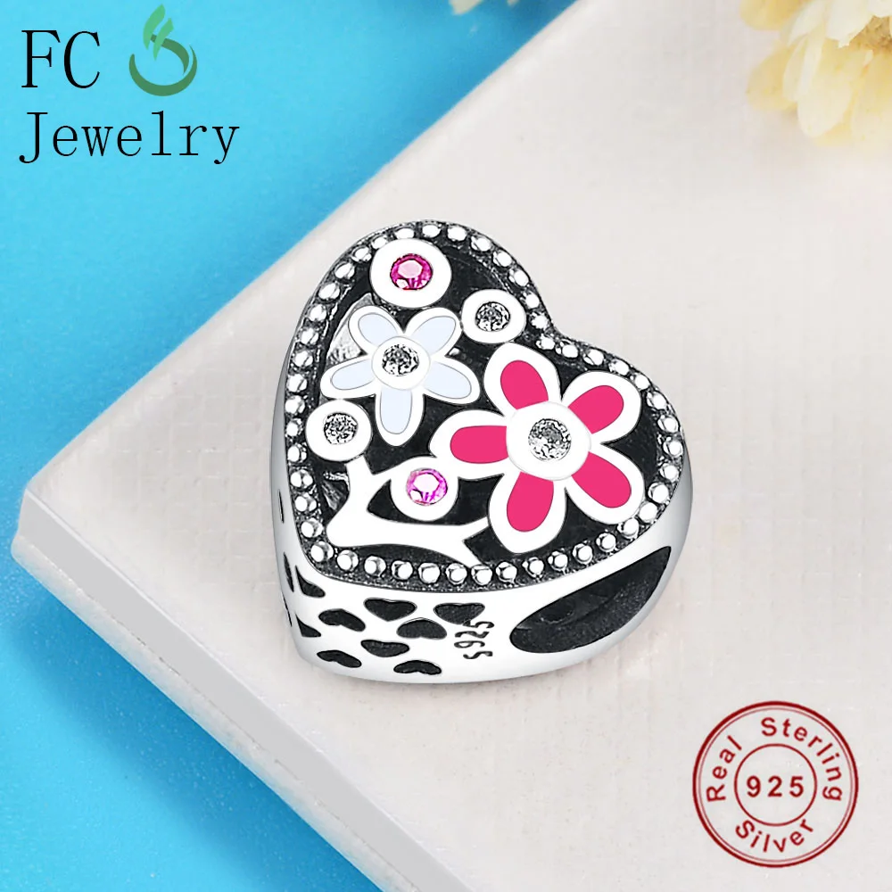 FC Jewelry Fit оригинальный бренд Шарм-браслет 925 Стерлинговое серебро сердце розовый