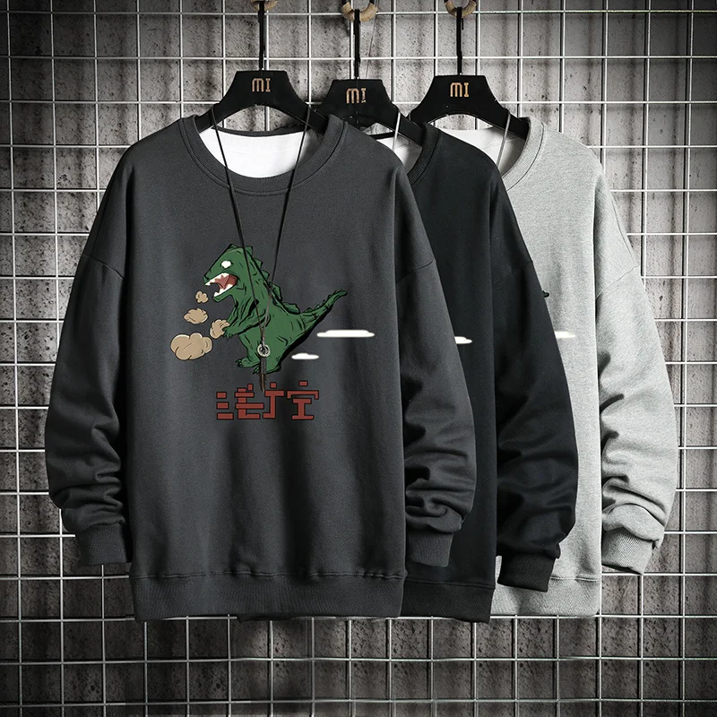 

Mens Crewneck Sweatshirt Men New Fashion Anime Dinosaur Japanese Streetwear Hip Hop Sweatshirts Solid Color Loose Sweatshirt Men