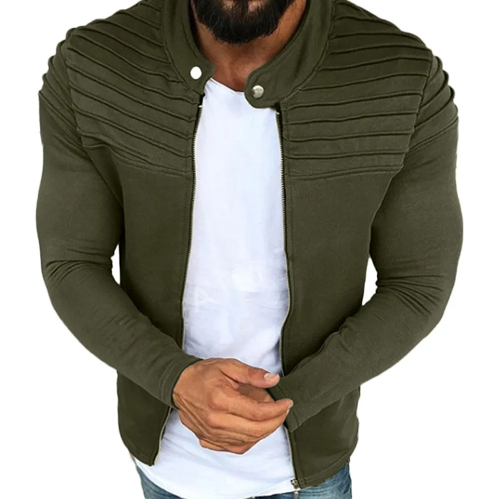 Мужская осенняя/зимняя плиссированная куртка в полоску с длинными рукавами на