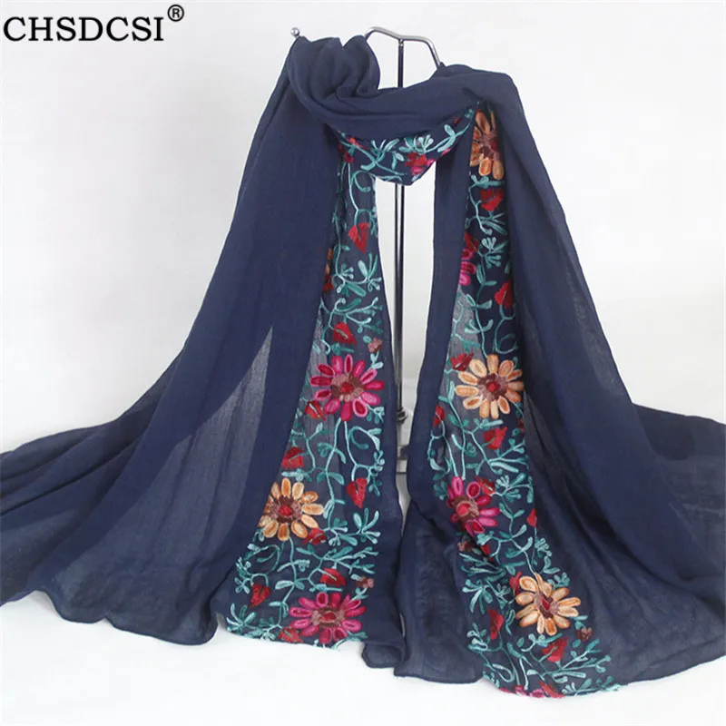 CHSDCSI Вышитая Шаль льняной шарф цветок мусульманский хиджаб Foulards модный вискозный