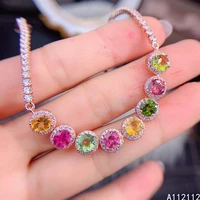 fine jewelry 925 sterling silver inset with natural gem womens popular exquisite round color tourmaline hand bracelet support d