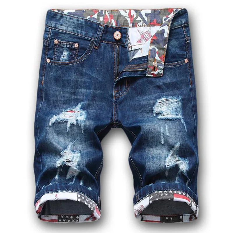 

New Fashion Mens Ripped Short Jeans Brand Clothing Bermuda Summer 100% Cotton Shorts Breathable Denim Shorts Male Size 28-38