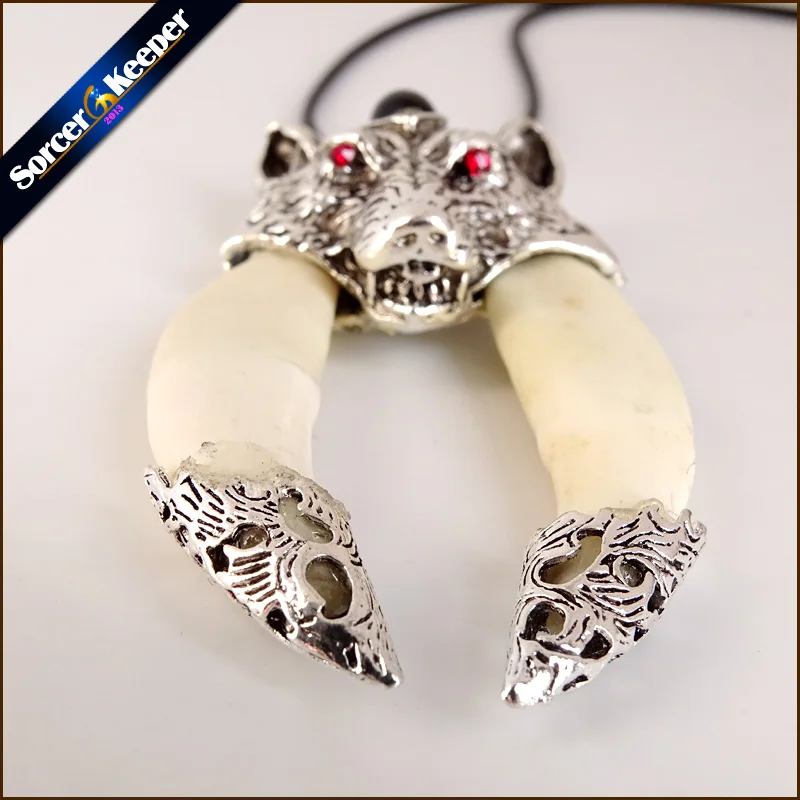 Men's Horde Amulet Necklace Tibetan Amulet Fangs Real Bone Natural Tooth Vintage Wolf Tooth Charm Bear Pendant Necklace images - 6