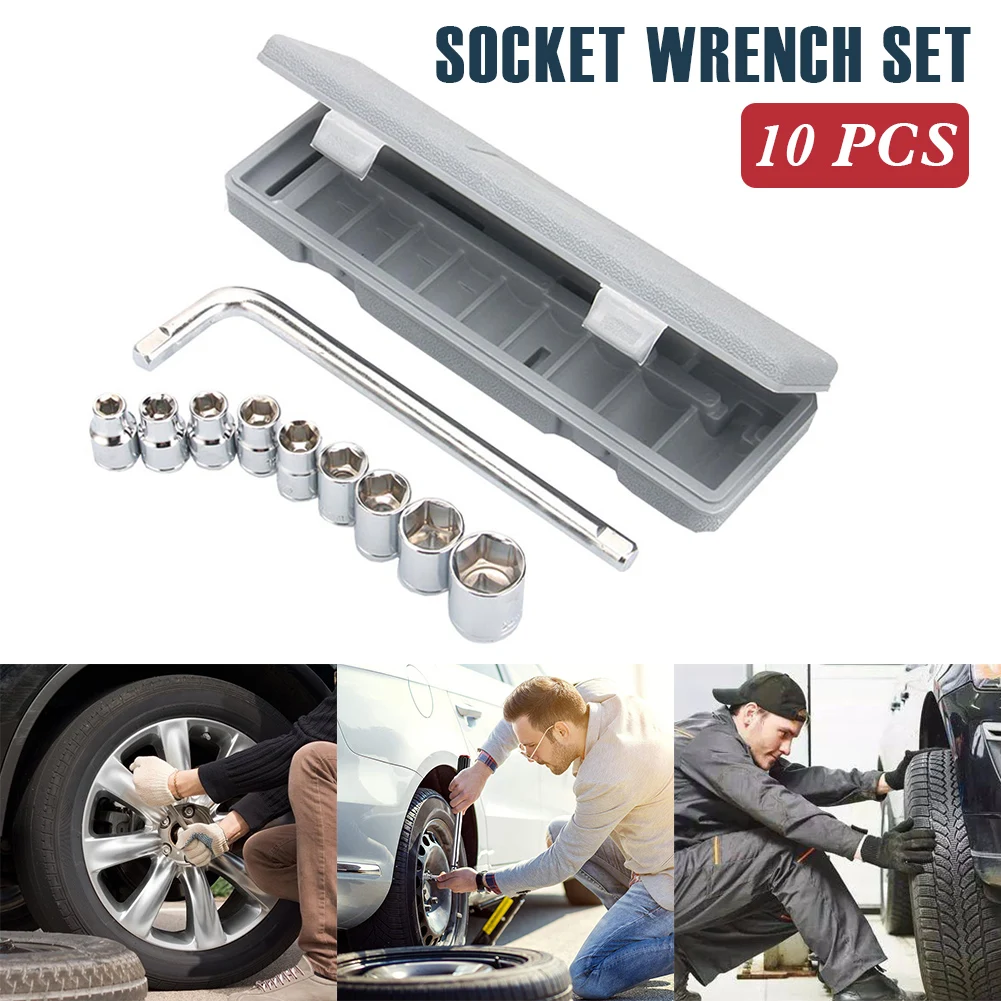 

1/4-Inch Socket Set Drive Carbon Steel 9pcs Socket One L-Shaped Wrench Drive Socket Set Household Hand Drive Socket Accessories