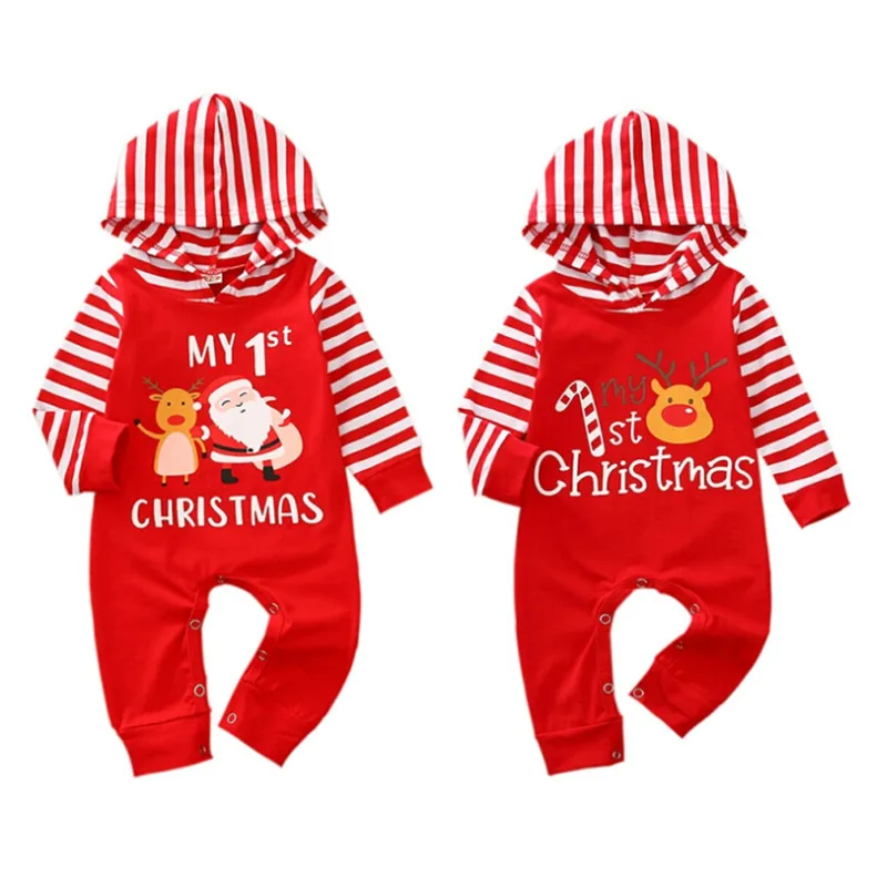 Рождественские комбинезоны с капюшоном для маленьких мальчиков и девочек