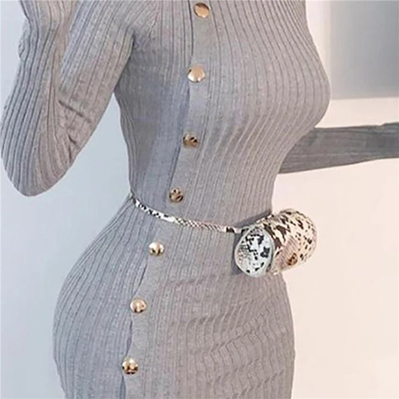 

Women Dresses Skinny Mini Party Ladies Dress Autum Fashion Sexy Ribbing Knitting O-neck Long Sleeve Single Breasted Dress