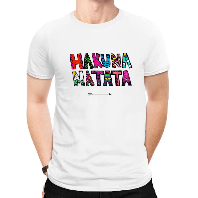 LUSLOS HAKUNA MATATA/мужская футболка больших размеров, летние футболки с коротким рукавом с изображением Льва и короля, белые футболки с принтом из мультфильма