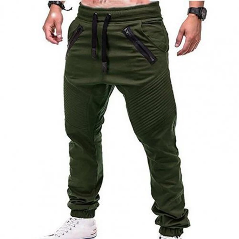 

Men Fashion Drawstring Zip Strips Pockets Ankle Tied Long Pants Sports Trousers Cylinder Active Pants Gym Workout Jogging