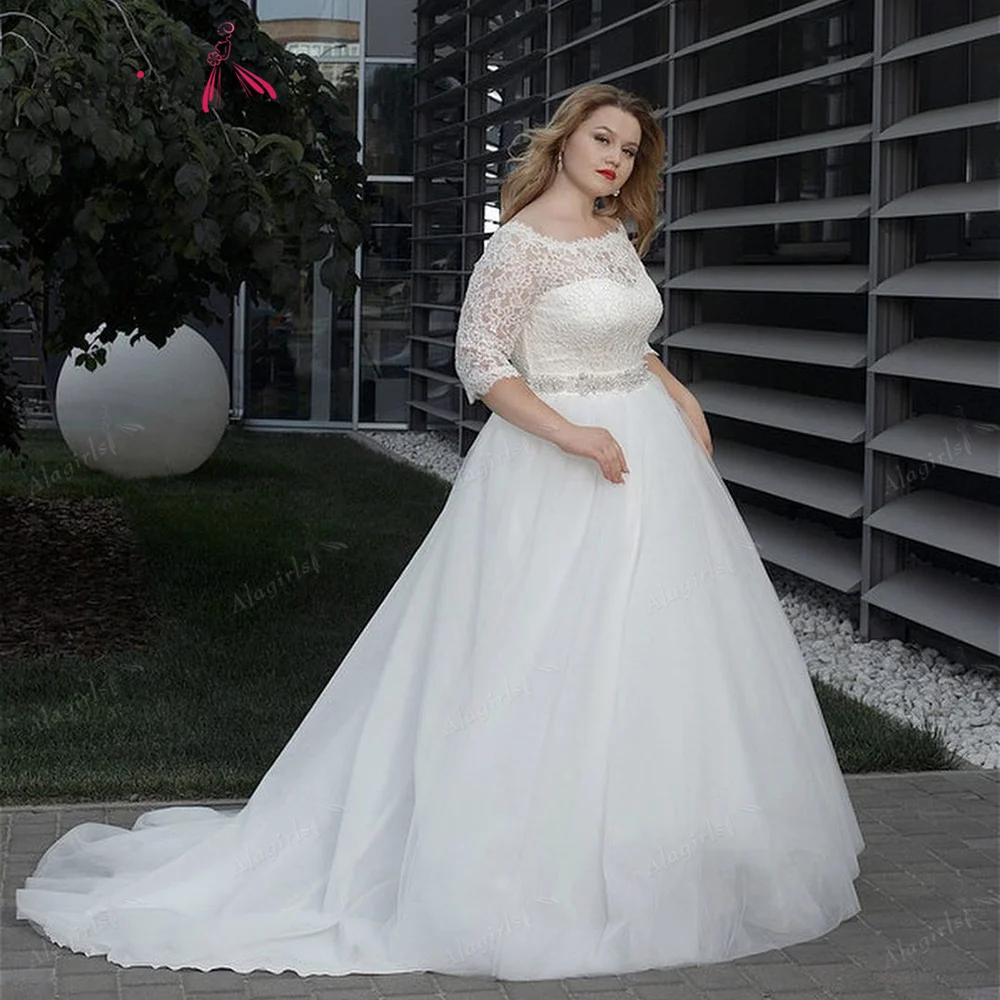 

Alagirls lace wedding dress Princess Plus Size Bridal Dress Bow Boho Beach Dress Long Train Elegant robe de mariée Wedding Gown