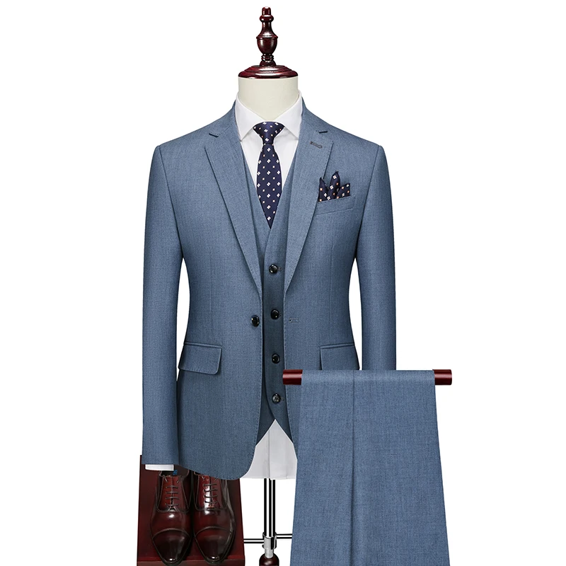 

Новейший дизайн пальто и брюк, синий мужской костюм, смокинг для выпускного вечера, облегающие свадебные костюмы для жениха из 3 предметов, м...