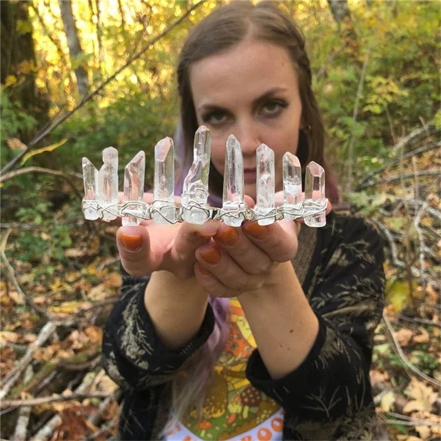 

Wrapped Clear Quartz Crystal Point Crown Tiara Headband Women Stainless Steel Hair Jewelry Accessories