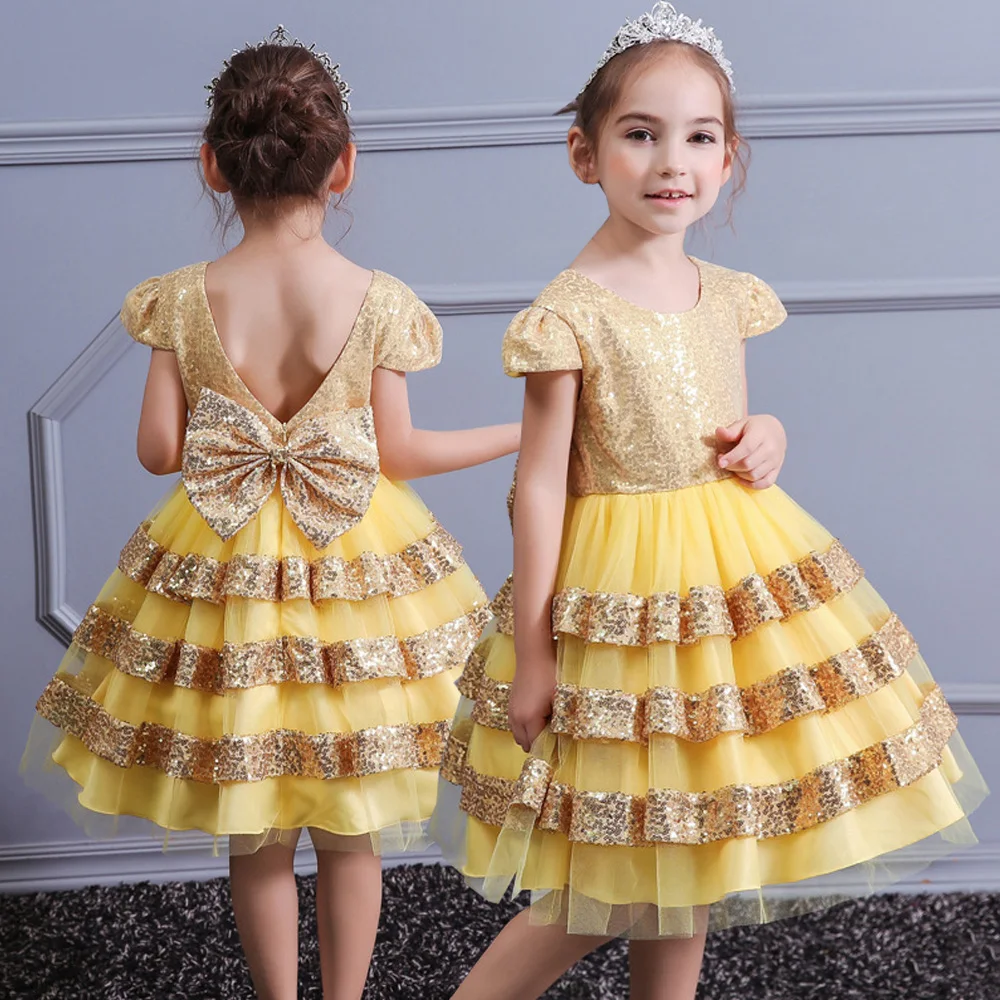 Bling Sequins Layered Cake Dress For girls Wedding Birthday Party Vestidos Ball Gowns Princess Frocks 8 10 12 Years | Детская одежда и