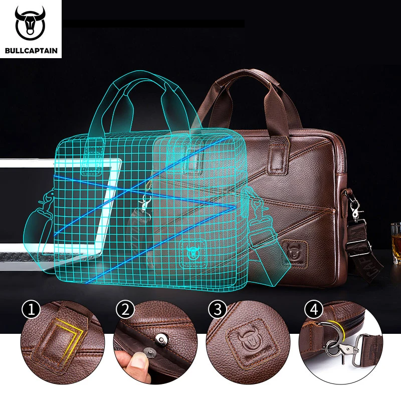 BULLCAPTAIN 2020 Men's Briefcase Business Handbag Can Be Used For 15 Inch Laptop Casual Shoulder Messenger Bags Leather Bag Men
