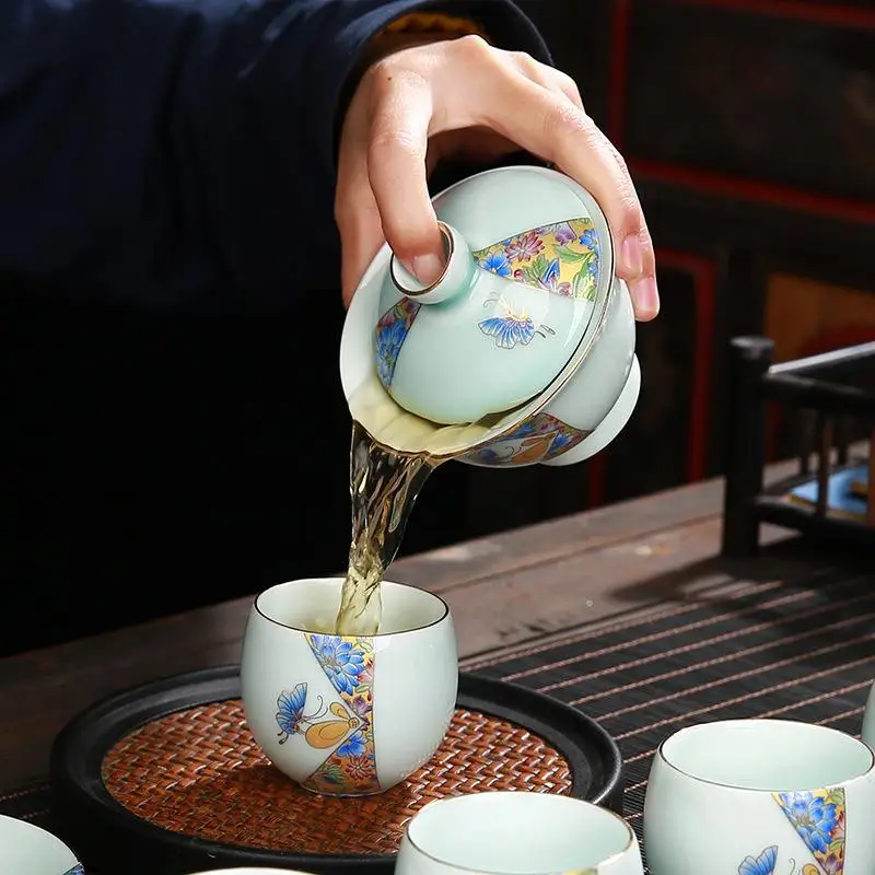 Ручная роспись Gaiwan чайный набор керамика кунг-фу чайная чашка чаша фарфоровый