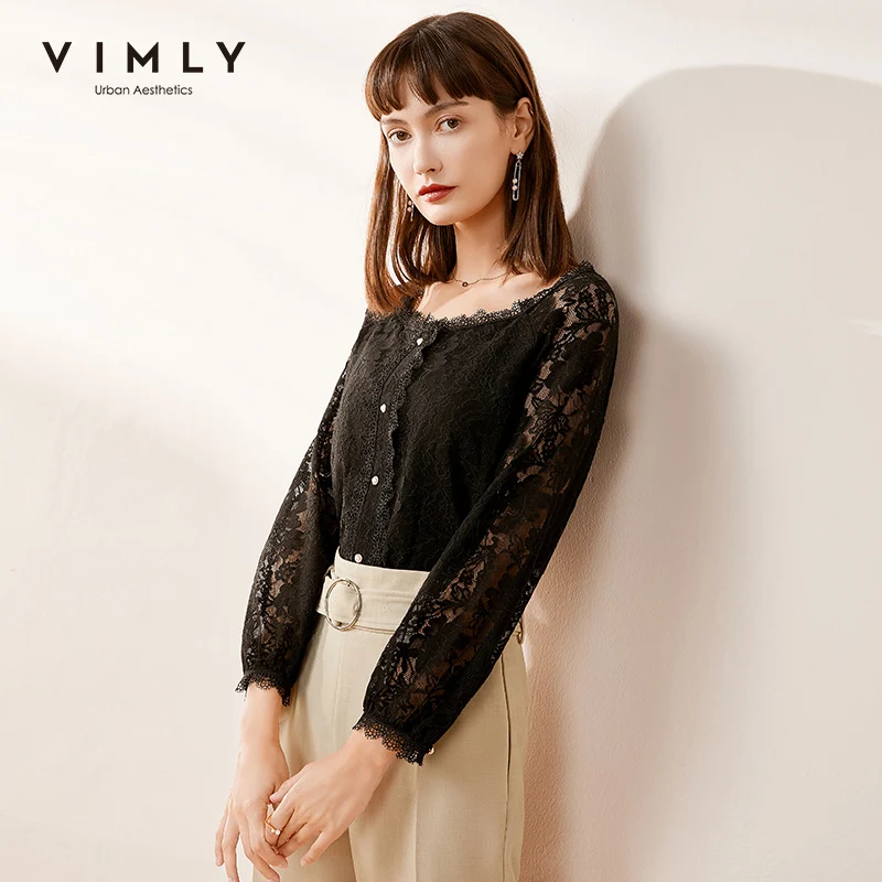Элегантная блузка Vimly женские винтажные однотонные кружевные шифоновые рубашки