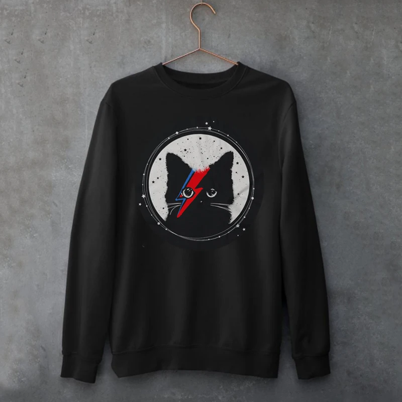 

Kawaii David sweatshirt Bowie Cat Print Sweatshirt Crew Neck Long Sleeve Pullover Sweatshirts unisex
