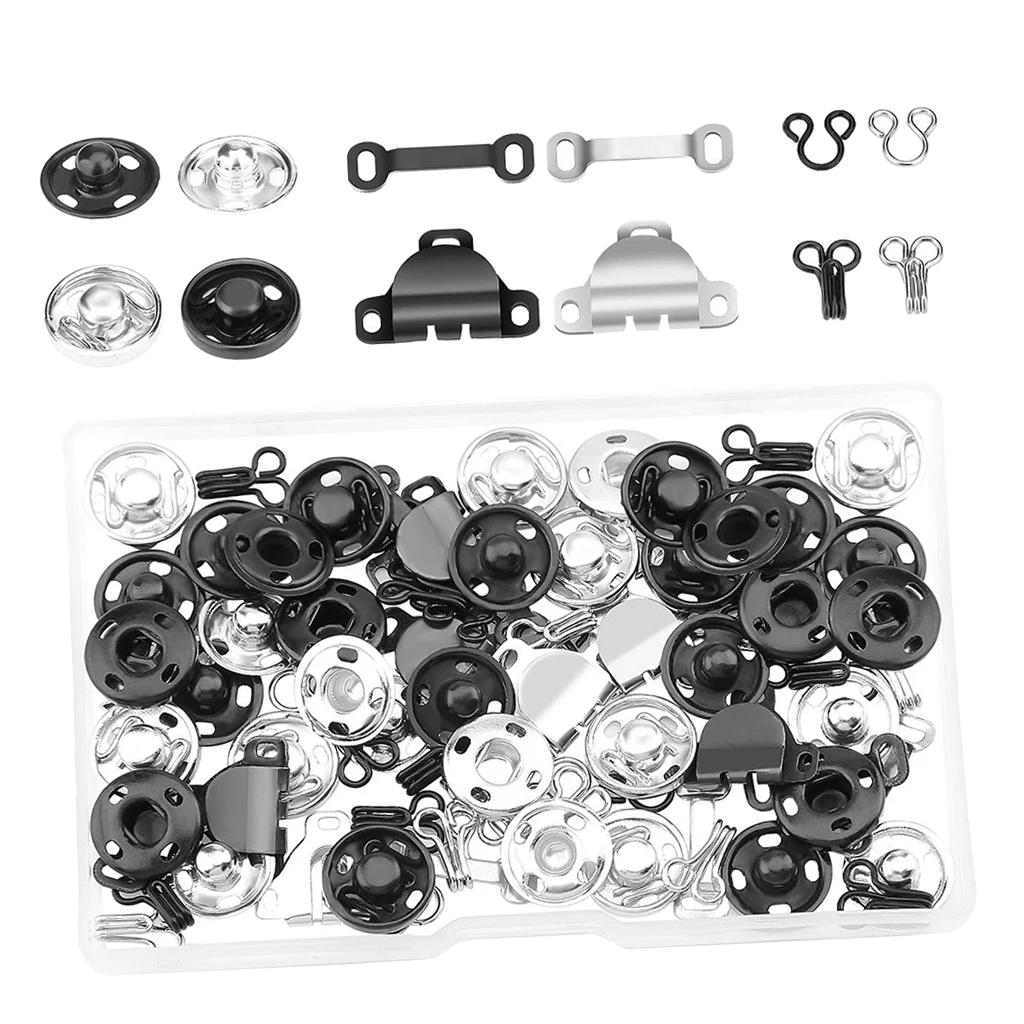 

50 Pairs Hooks Eyes Sewing Hook Eye Closures Snap Buttons Kits Set for Trousers