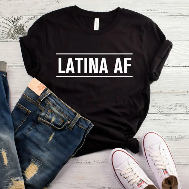 

Women T Shirt Latina AF Letters Print Tshirt Women Short Sleeve O Neck Loose T-shirt Ladies Causal Tee Shirt Clothes Tops