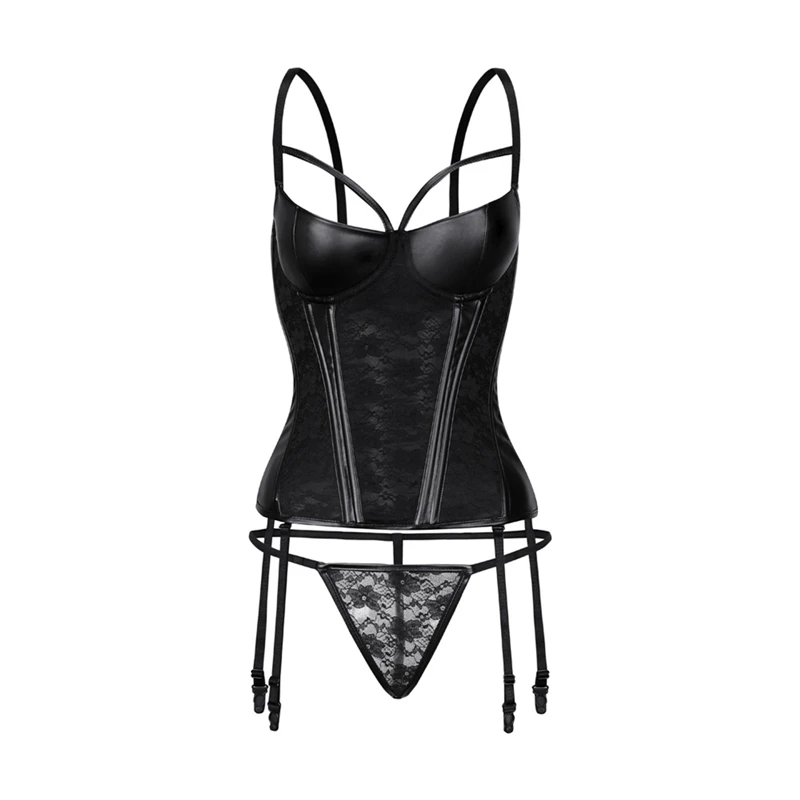 

Woman's Sexy Solid Color Slim Sling Camisole Corset Shapewear Elastic Lace G-string Panties Daily Life