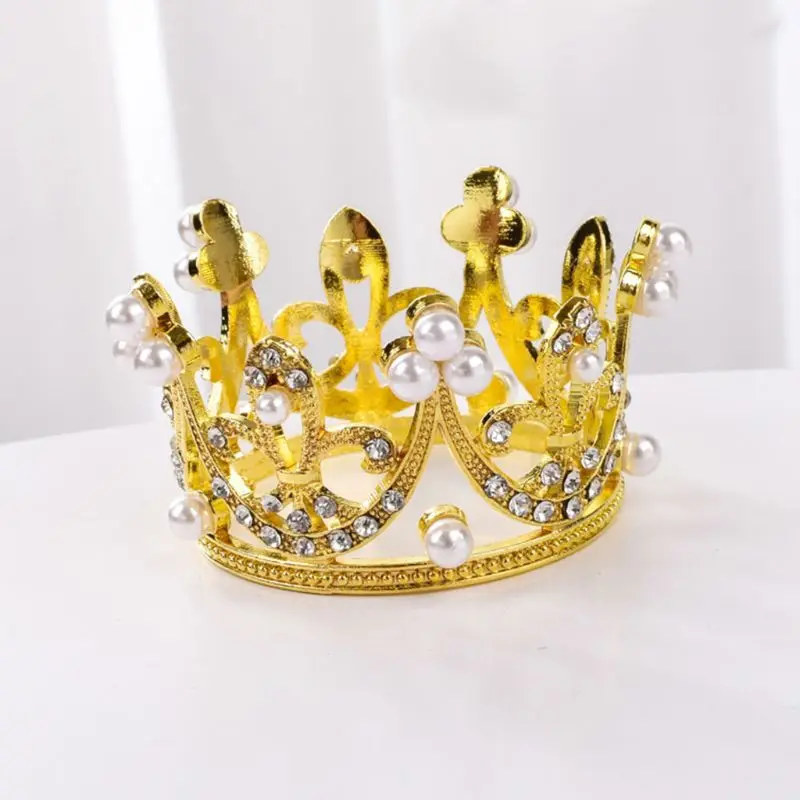 Мини Круглая Корона Стразы жемчужная тиара торт Топпер Детские аксессуары для