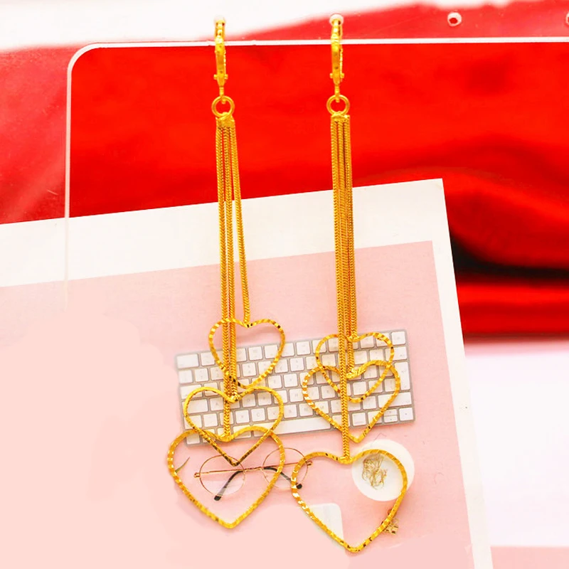 Fashion Statement Earrings 24k gold filled long drop earrings For Women pure color Hanging Dangle wedding Jewelry | Украшения и